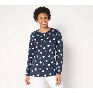 Maya J Women's Top Sz 2XS (XXS) Denim & Co. Printed French Terry Blue A685022